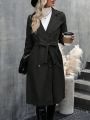 Lapel Neck Double Breasted Belted Trench Coat