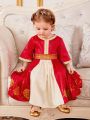 SHEIN Baby Girl's Gorgeous Satin Color Block Vintage Pattern Mid-Sleeve Midi Dress