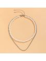 2pcs Chain Faux Pearl Necklace Set Suitable For Men's Daily Wear