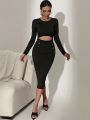 SHEIN BAE Cut Out Button Detail Bodycon Dress