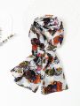 1 Halloween Gift Retro Style Skull Flower Print Voile Scarf That Can Be Used As A Headscarf