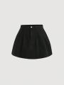 SHEIN EZwear Plus Solid Pleated Denim Skirt