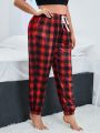 Plus Plaid Print Knot Front Sleep Pants
