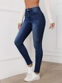 SHEIN Essnce High Waisted Zip Up Skinny Jeans