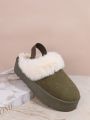 Women's Green Plush Thick Bottom House Slippers
