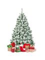 Costway 4.5FT Artificial Hinged Christmas Tree Snow Flocked Pine Tree w/400 Tips and Foldable Base