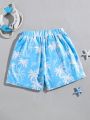 SHEIN Tween Boy's Casual Vacation Palm Tree Print Tight Knit Swim Trunks