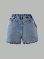 Tween Girls' Denim Skort With Ruffle Wrap Detail, Washed