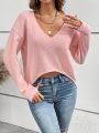 SHEIN Frenchy Solid Colored V-neck Drop Shoulder Sleeve Sweater