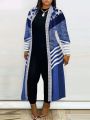 Plus Size Women'S Patchwork Printed Open Front Coat