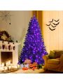 Costway 7ft Pre-lit PVC Christmas Tree Black w/ 500 Purple LED Lights