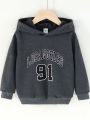 SHEIN Toddler Boys' Letter Printed Long Sleeve Hoodie