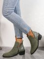 Women's Pointed Toe Chunky Heel V Cut Chelsea Boots, British Style
