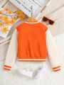 SHEIN Kids EVRYDAY Toddler Girls' Letters Patchwork Colorblock Baseball Jacket