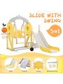 Merax Toddler Slide and Swing Set 5 in 1, Kids Playground Climber Slide Playset with Basketball Hoop Freestanding Combination for Babies Indoor & Outdoor