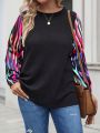SHEIN LUNE Plus Size Striped Lantern Sleeve Top