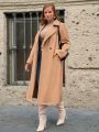 SHEIN Frenchy Plus Lapel Neck Double Breasted Overcoat