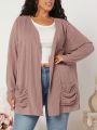 SHEIN CURVE+ Plus Size Women's Pink Knitted Cardigan With Open Front