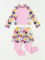 Toddler Girls' Floral Printed Patchwork Swimsuit Set