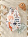 Baby Girls' Letter And Animal Printed Overall Jumpsuit