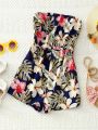 SHEIN Girls Tropical Print Tube Romper