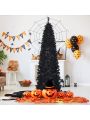 Gymax 6/7 FT Pre-lit Black Christmas Tree Artificial PVC Slim Pencil Halloween Tree