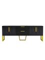 U-Can Modern TV Stand for TVs up to 75 Inches, Storage Cabinet with Drawers and Cabinets, Wood TV Console Table with Metal Legs and Handles for Living room, Black