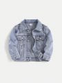 SHEIN Baby Boy Bleach Wash Ripped Flap Pocket Denim Jacket