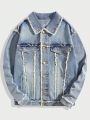 ROMWE Street Life Guys Distressed Denim Jacket With Frayed Hem