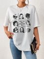 SHEIN Essnce Figure & Slogan Graphic Drop Shoulder Tee
