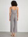 SHEIN Leisure Drawstring Waist Home Wear Jumpsuit With Slanted Pockets