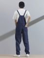 Manfinity Hypemode 1pc Men's Denim Overalls Jumpsuit With Adjustable Shoulder Strap & Slanted Pocket