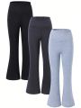 Teen Girls' Simple And Versatile Three-Piece Flared Pants Set