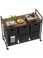 Laundry Hampers with Shelf, Laundry Basket 3 Section, Laundry Sorter with Pull-Out Removable Large 3 Color Bags and Movable Wheels, Metal Frame