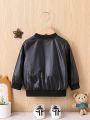 Baby Boy's Pu Leather Baseball Jacket