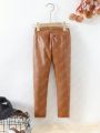 Little Girls' Brown Leather Pants, Simple And Stylish, Can Be Worn As A Base Layer