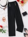 Teenage Girls' Pearl Detail Double Pocket Black Pants