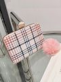 Pom Pom Decor Plaid Pattern Coin Purse