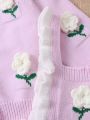 Baby Girls' Cardigan And Romper Set With Flower Pattern