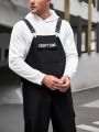 SHEIN Extended Sizes Men's Plus Size Letter Patch Woven Casual Dungarees