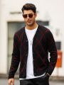 Manfinity Homme Men's Simple Red & Black Plaid Cardigan