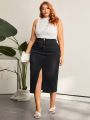 SHEIN LUNE Plus Size High Slit Denim Skirt