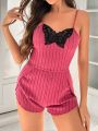 Colorblock Butterfly Embroidered Cami Romper Pajamas