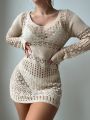 SHEIN Swim BohoFeel Women'S Hollow Out Knit Beach Cover-Up