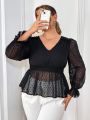 SHEIN Privé Plus Size Women'S Polka Dot Mesh Blouse