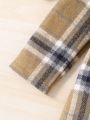 SHEIN Kids FANZEY Young Girl Plaid Print Hooded Belted Overcoat