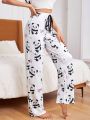 Women's Cartoon Panda Pattern Drawstring Sleep Pants