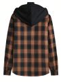 Manfinity Sporsity Men Plaid Print Flap Pocket Drawstring Hooded Shirt