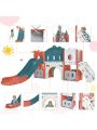 Merax Kids Slide Playset Structure, Freestanding Castle Climber with Slide and Basketball Hoop, Toy Storage Organizer for Toddlers, Kids Climbers Playhouse for Indoor Outdoor Playground Activity