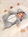 SHEIN Baby Boy Colorblock 3D Ear Design Hooded Plush Sleep Jumpsuit
